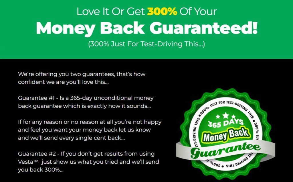 Vesta Money back guarantee